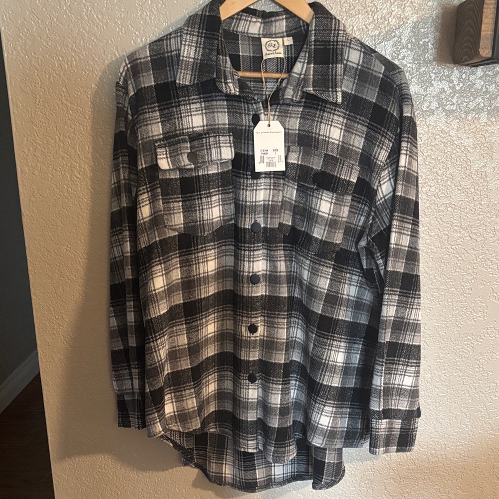 Plaid Button Down Shirt - Black and White